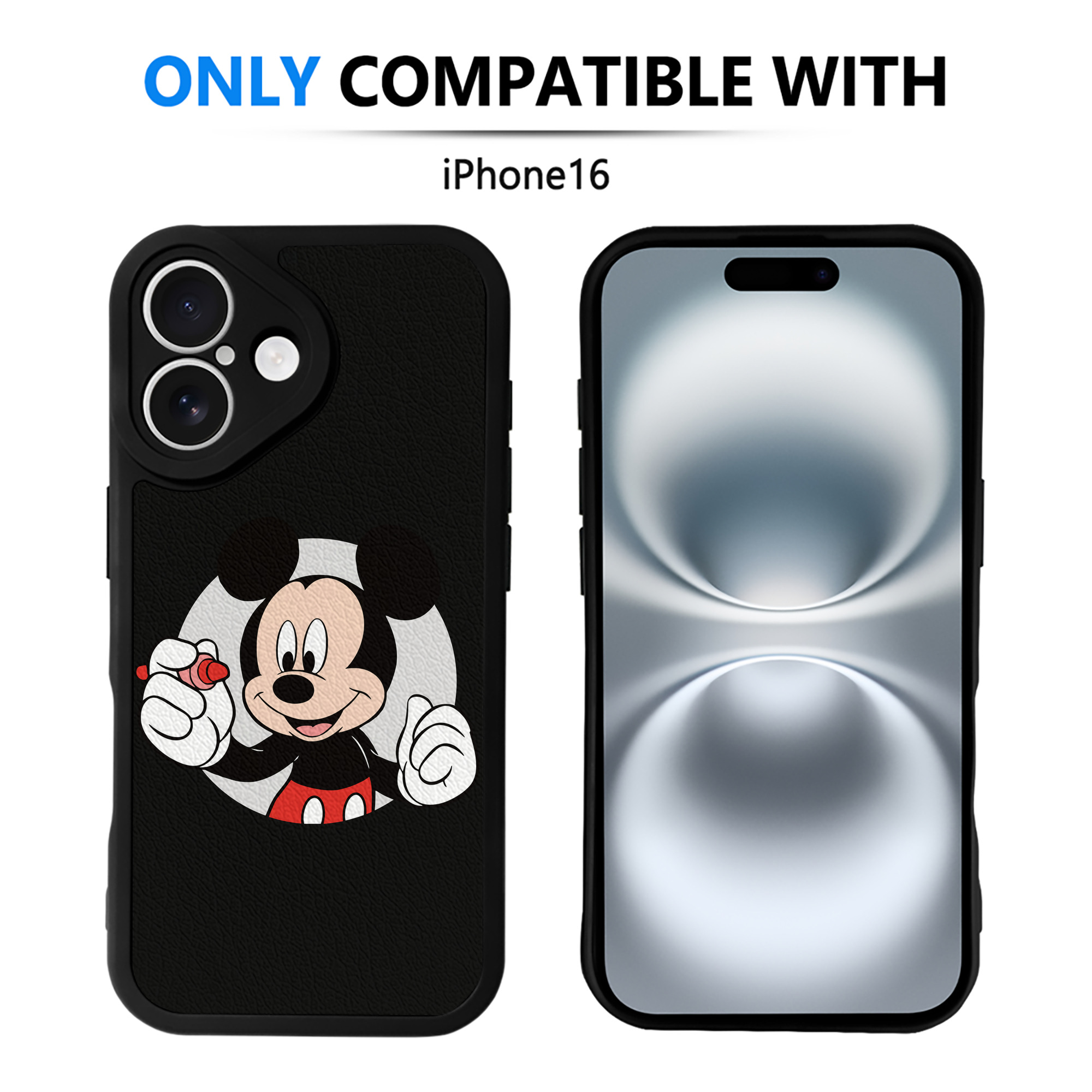 （画像用） ミッキーマウス Mickey Mouse 【iPhone 16シリーズ対応】シリコンスマホケース（レザー調） 材質：シリコン